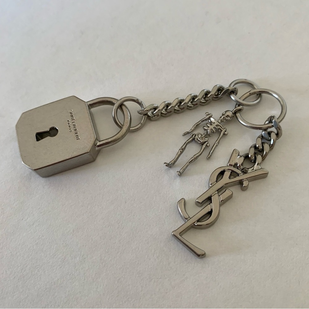 Authentic YSL Saint Laurent Silver Metal Keychain
